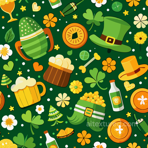 with vibrant St Patrick’s Day icons and green background seamless St patrick digital paper bundle PBR texture