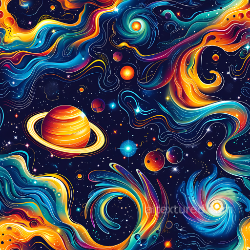 Space Texture Featuring Swirling Nebulae and Vibrant Planetary Bodies seamless Star, space, planets PBR texture