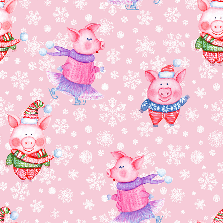 Featuring Cute Festive Pigs on Pink Background seamless PBR texture preview