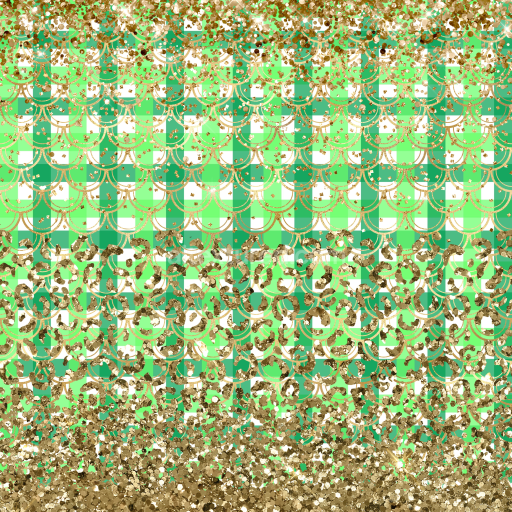 Seamless 3D PBR Texture of Gold Glitter Overlay on Green Plaid Fabric