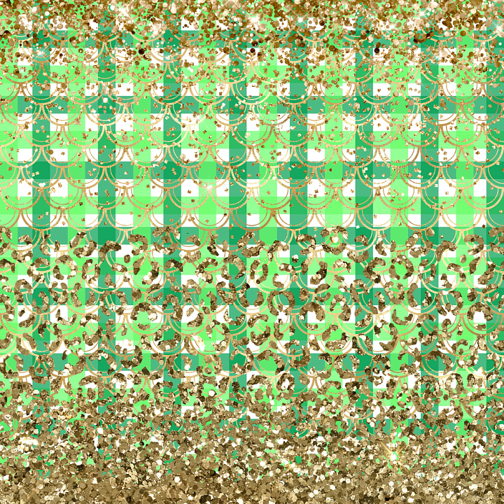 St Patrick of Gold Glitter Overlay on Green Plaid Fabric seamless PBR texture preview