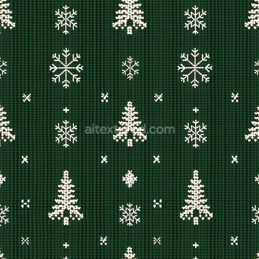 Seamless 3D PBR Knitted Christmas Fabric Texture with Tree and Snowflake Pattern