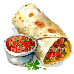 seamless Breakfast Homemade Burrito with Fresh Salsa Watercolor PNG Graphic texture 8k free download PBR