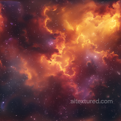 Space PBR Texture Featuring Fiery Orange Nebula with Starfield seamless Star, space, planets PBR texture