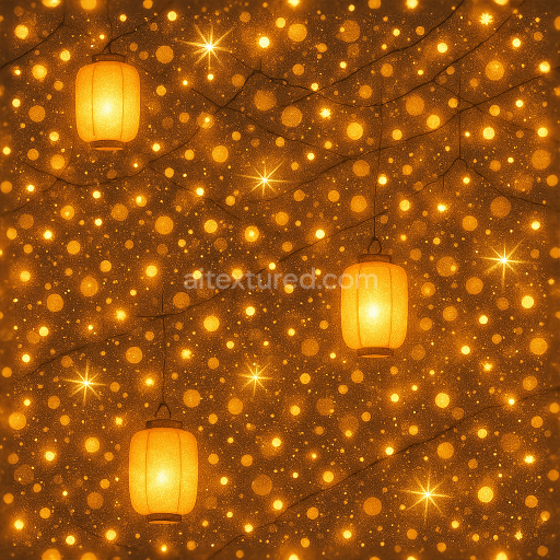 Seamless 3d texture pbr 8k glowing lanterns and festive lights sparkle effect for new year