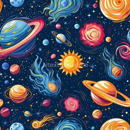 Seamless 3D PBR Cosmic Space Texture with Cartoon Planets and Nebulae
