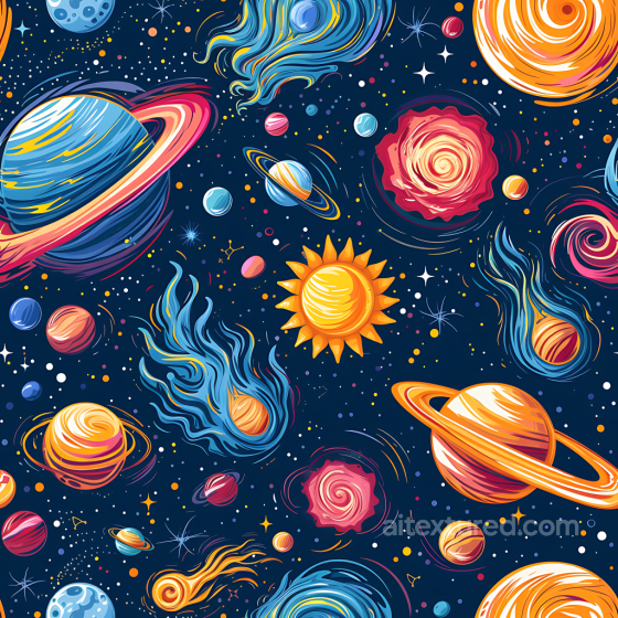 Cosmic Space Texture with Cartoon Planets and Nebulae Star, space, planets texture preview