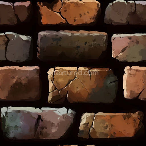 Seamless 3D Cracked Brick Wall PBR Texture with Multi-Tone Earthy Colors and Jagged Splits