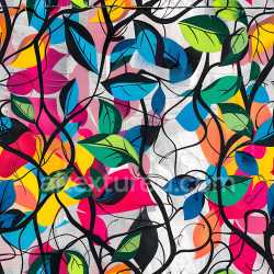 seamless Seamless 3D PBR Texture of Colorful Leaf Graffiti with Organic Vines texture 8k free download PBR