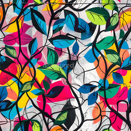 Preview — Seamless 3D PBR Texture of Colorful Leaf Graffiti with Organic Vines