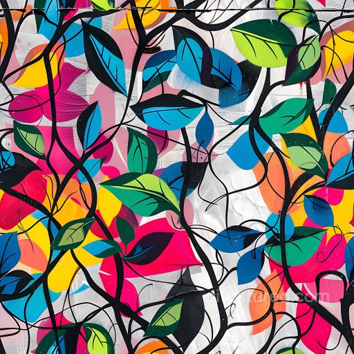 Seamless 3D PBR Texture of Colorful Leaf Graffiti with Organic Vines texture preview
