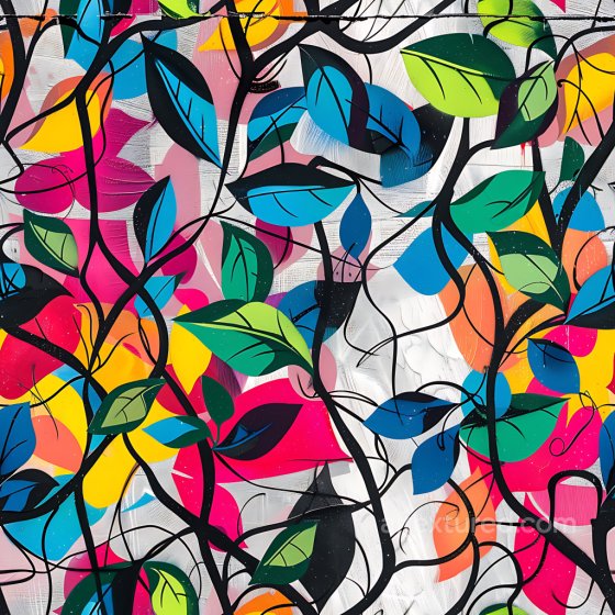 Colorful Leaf Graffiti Seamless Texture with Organic Vines Graffiti texture preview