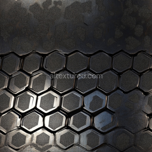 Seamless 3D Metal PBR Texture Featuring Futuristic Hexagonal Steel Pattern with Matte and Glossy Contrast