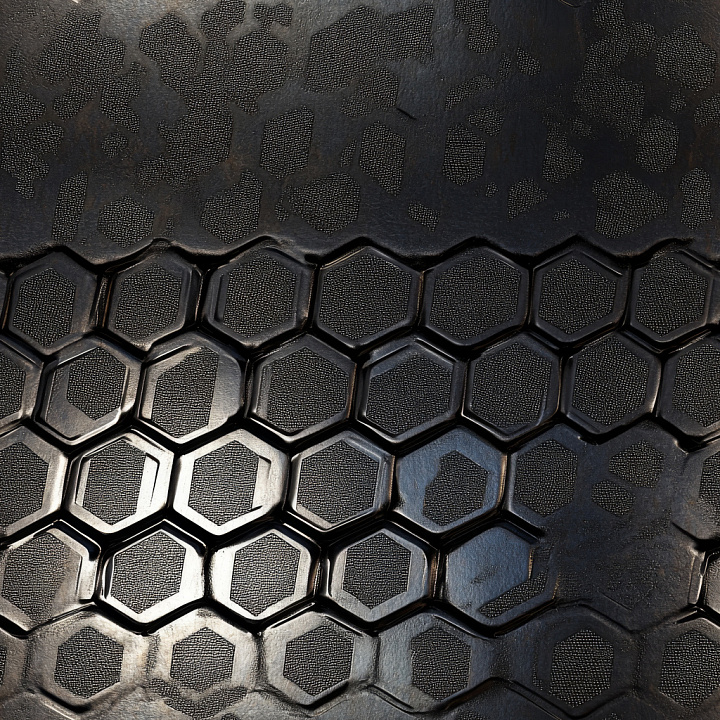 Metal Featuring Futuristic Hexagonal Steel Pattern with Matte and Gloss… seamless PBR texture preview