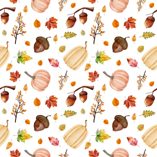 Pattern Bundle - Seamless 3D Pattern PBR Texture with Watercolor Fall Leaves, Acorns, and Pumpkins texture preview