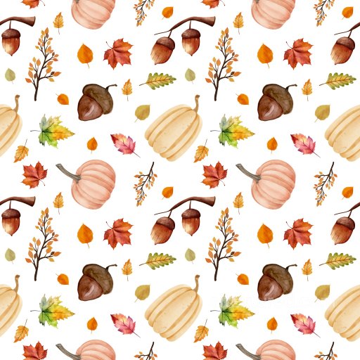 Pattern PBR Texture with Watercolor Fall Leaves, Acorns, and Pumpkins seamless Pattern Bundle PBR texture