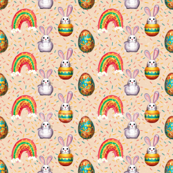 seamless Seamless 3D PBR Texture Featuring Colorful Easter Eggs, Bunnies, and Rainbows texture 8k free download PBR