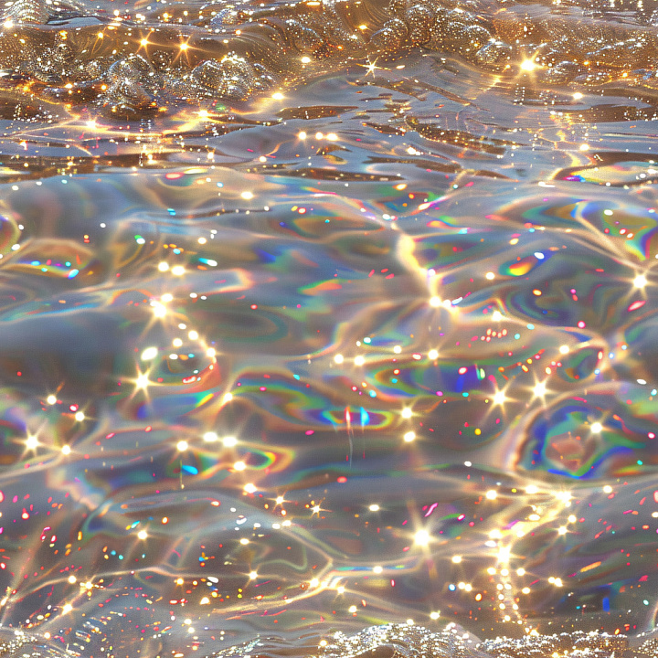 Glossy Water Surface with Rainbow Light Reflections seamless PBR texture preview