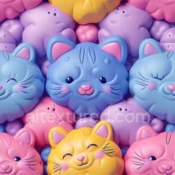 seamless Seamless 3D Inflated Plush Cat Faces PBR Texture in Soft Pastel Hues texture 8k free download PBR