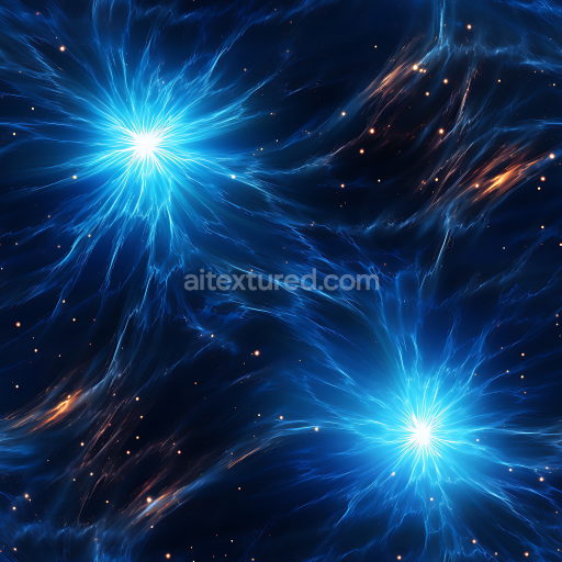 Seamless 3D Space PBR Texture Featuring Radiant Blue Cosmic Energy Bursts