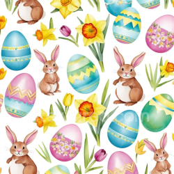 seamless Seamless 3D PBR texture of hand-painted Easter eggs, rabbits, and spring flowers texture 8k free download PBR