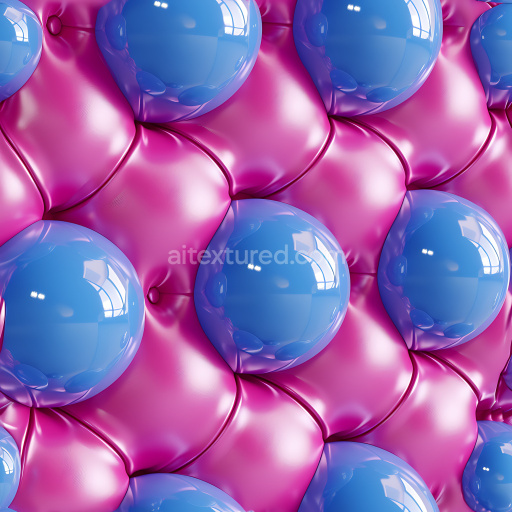 Seamless 3D Inflated PBR Texture Featuring Glossy Blue Bubbles on Puffy Pink Vinyl Surface
