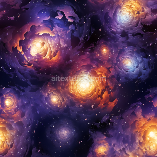 Seamless 3D PBR Texture of Spiral Nebula Galaxy Clouds with Vibrant Glowing Cores