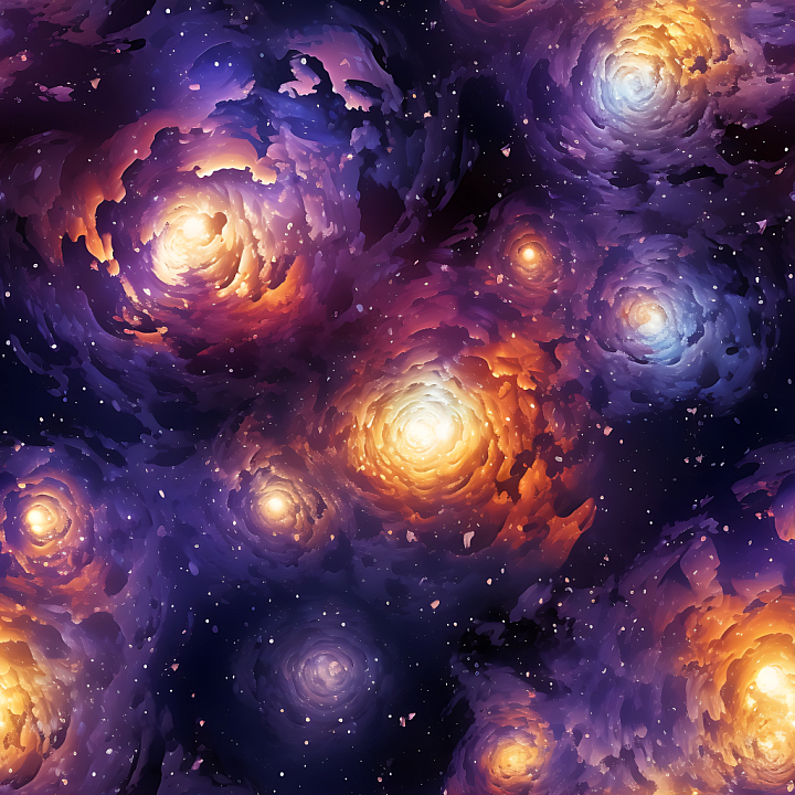 Star, Space, Planets of Spiral Nebula Galaxy Clouds with Vibrant Glowin… seamless PBR texture preview