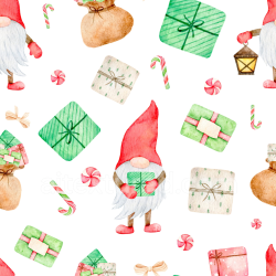 seamless Seamless 3D PBR Texture with Watercolor Christmas Gnomes and Gifts texture 8k free download PBR