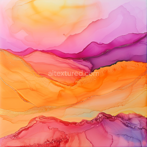 Seamless 3D Alcohol Ink PBR Texture Featuring Vibrant Orange and Pink Fluid Waves