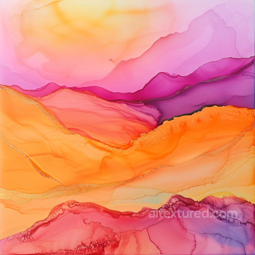 Alcohol Ink PBR Texture Featuring Vibrant Orange and Pink Fluid Waves seamless Alcohol ink PBR texture