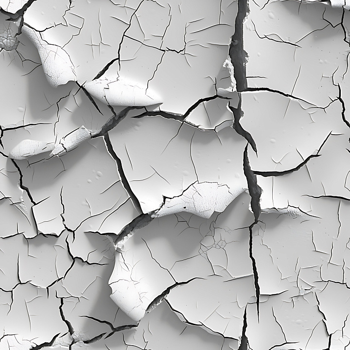 Cracked White Plaster with Deep Fractures and Peeling Surface seamless PBR texture preview