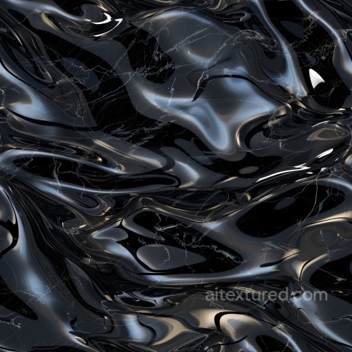 Seamless 3D PBR Texture of Glossy Black Liquid with Subtle Veins texture preview