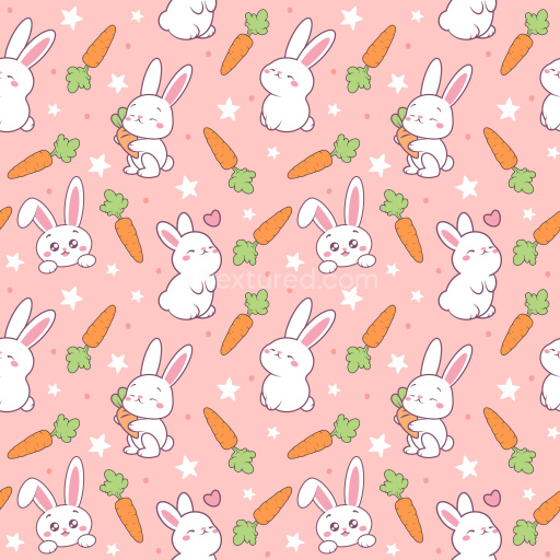 Pattern Bundle - Seamless 3D Pattern PBR Texture with Playful Bunny and Carrot Motifs on Soft Pink texture preview