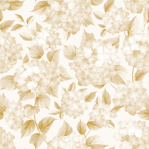 Seamless 3D PBR White & Gold Hydrangea Floral Textile Texture