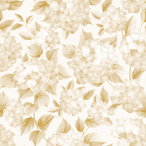 White & Gold Hydrangea Floral Textile Texture seamless White & Gold PBR texture