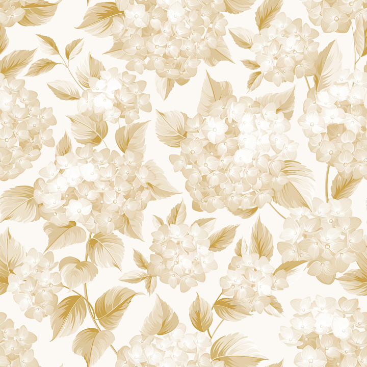 White & Gold Hydrangea Floral Textile seamless PBR texture preview