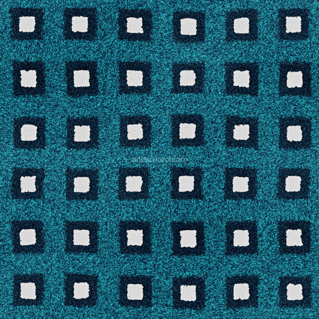 Seamless PBR carpet texture with vibrant blue and white patterns