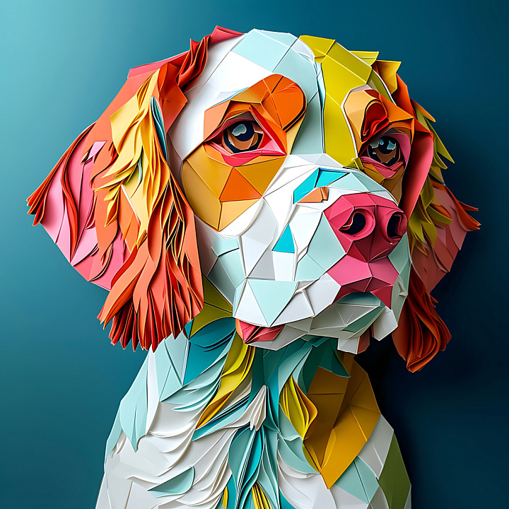 Animal of Clumber Spaniel Origami Style in Vibrant Multicolor seamless PBR texture preview