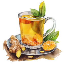 seamless Watercolor Ginger Tea with Lemon and Fresh Leaves Breakfast Illustration texture 8k free download PBR