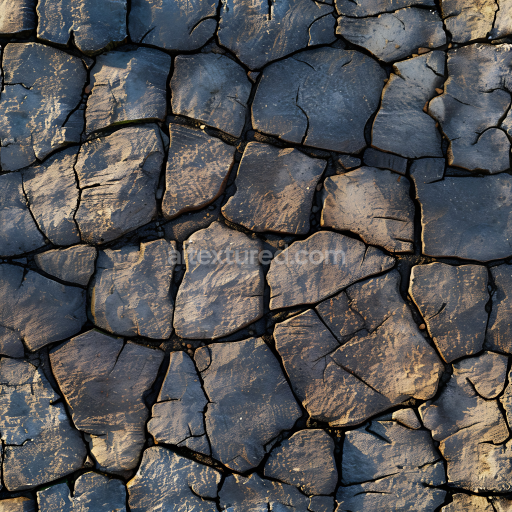 Seamless 3D PBR Cracked Basalt Rock Ground Texture with Dry Earth Detailing