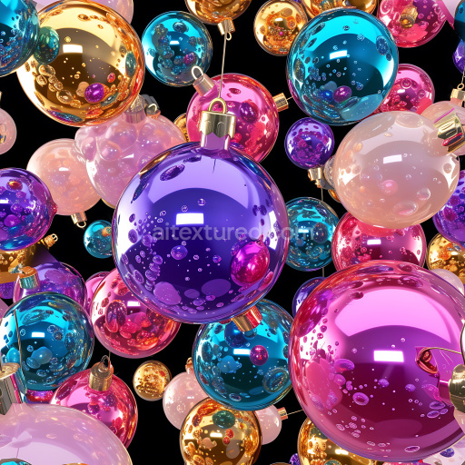 Seamless 3D Inflated PBR Texture Featuring Glossy Multicolor Spherical Ornaments