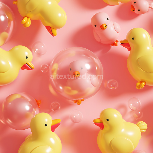 Seamless 3D Inflated Plastic Ducks and Transparent Bubbles PBR Texture