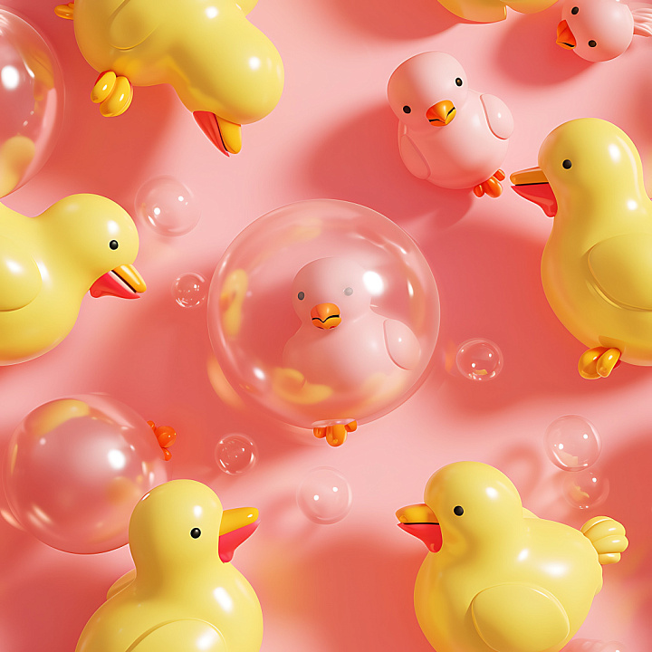 Inflated Plastic Ducks and Transparent Bubbles seamless PBR texture preview
