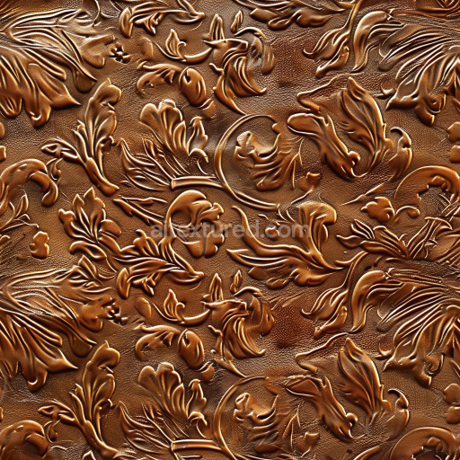 Seamless 3D embossed floral brown leather PBR texture with rich grain detail