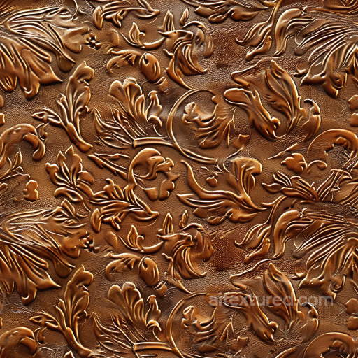 embossed floral brown leather PBR texture with rich grain detail seamless Leather PBR texture
