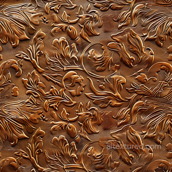embossed floral brown leather PBR texture with rich grain detail Leather texture preview