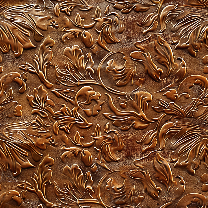Embossed Floral Brown Leather With Rich Grain Detail seamless PBR texture preview