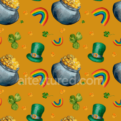 seamless Seamless 3D PBR Digital Paper Texture with St Patrick Pot of Gold and Rainbow Pattern texture 8k free download PBR