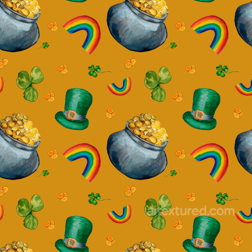 Digital Paper Texture with St Patrick Pot of Gold and Rainbow Pattern seamless St patrick digital paper bundle PBR texture